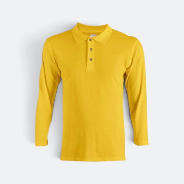 Hc09 honeycomb long sleeve cvc polo shirt golden yellow colour view