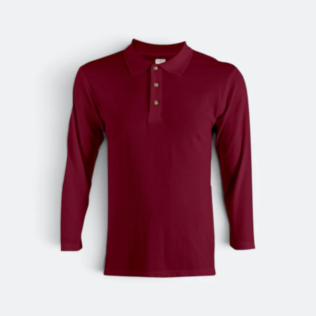 Hc09 honeycomb long sleeve cvc polo shirt maroon colour view