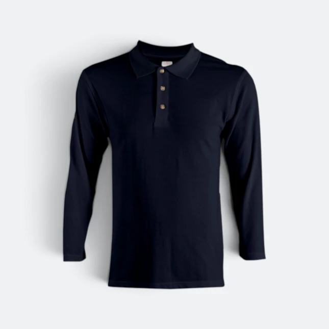 Hc09 honeycomb long sleeve cvc polo shirt navy colour view