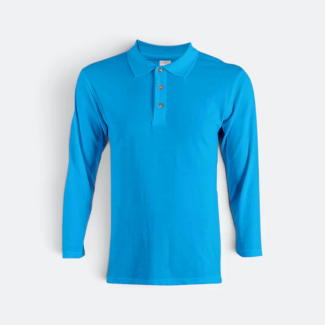 Hc09 honeycomb long sleeve cvc polo shirt sea blue colour view
