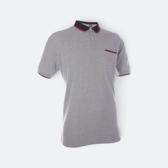 HC15 Honeycomb CVC Polo Shirt Tipped Collar with Hidden Pocket Ash Grey-Navy-Red Hc15 honeycomb cvc polo shirt tipped collar with hidden pocket ash grey-navy-red colour view