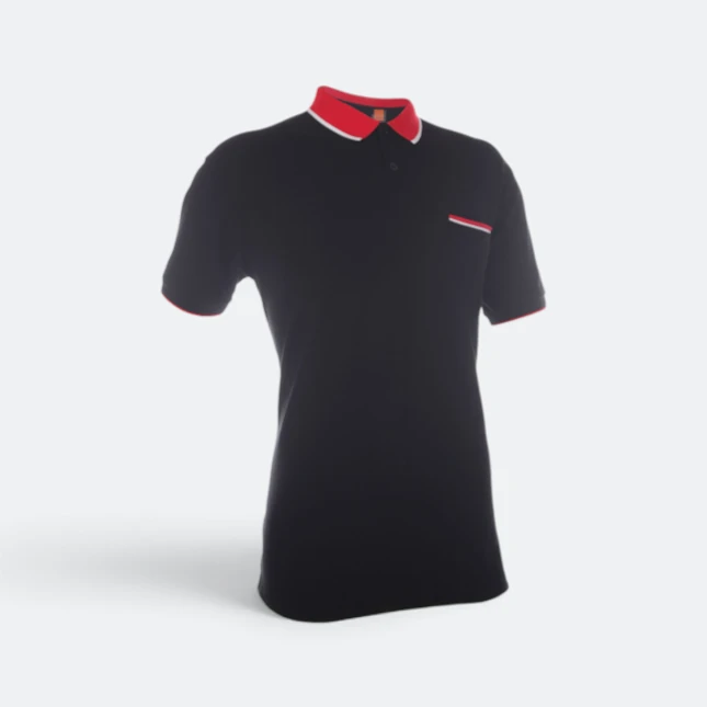 HC15 Honeycomb CVC Polo Shirt Tipped Collar with Hidden Pocket Black-Red-White Hc15 honeycomb cvc polo shirt tipped collar with hidden pocket black-red-white colour view
