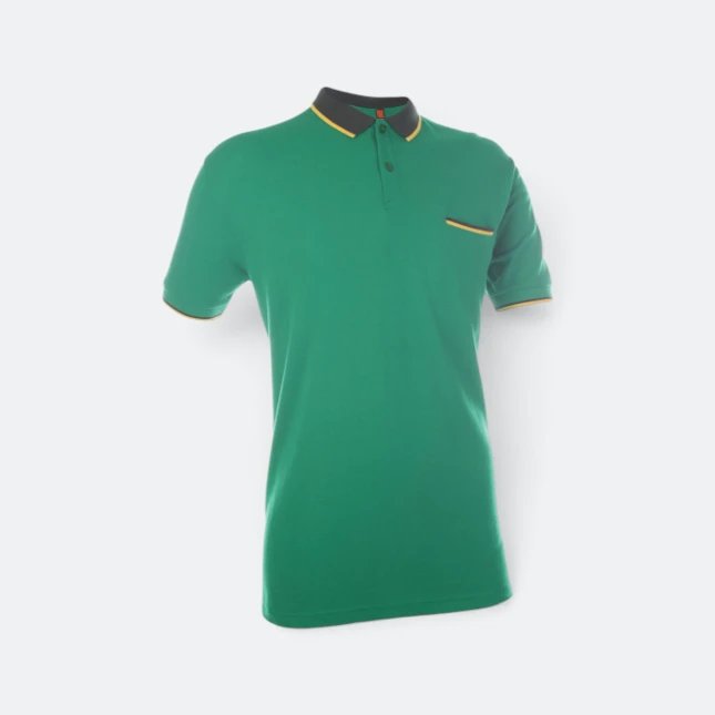 HC15 Honeycomb CVC Polo Shirt Tipped Collar with Hidden Pocket Milo Green-Forest Green-Yellow Hc15 honeycomb cvc polo shirt tipped collar with hidden pocket milo green-forest green-yellow colour view