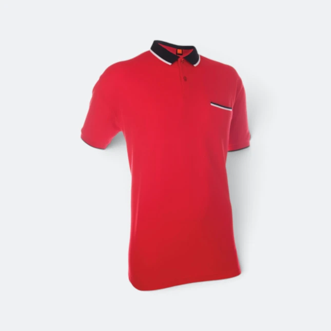 HC15 Honeycomb CVC Polo Shirt Tipped Collar with Hidden Pocket Red-Black-White Hc15 honeycomb cvc polo shirt tipped collar with hidden pocket red-black-white colour view