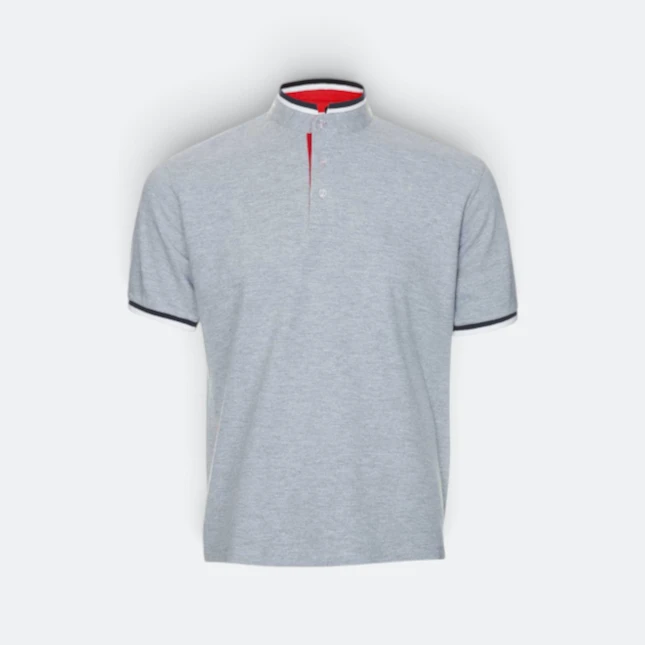 Hc23 honeycomb cvc stand collar polo shirt ash grey-black-white colour view