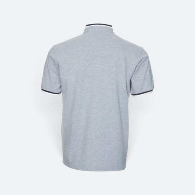 Hc23 honeycomb cvc stand collar polo shirt ash grey-black-white back view