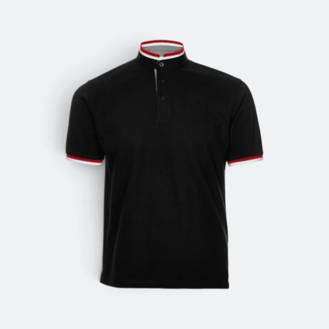 Hc23 honeycomb cvc stand collar polo shirt black-red-white colour view