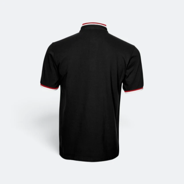 Hc23 honeycomb cvc stand collar polo shirt black-red-white back view