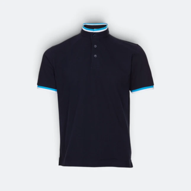 Hc23 honeycomb cvc stand collar polo shirt navy-sea blue-white colour view