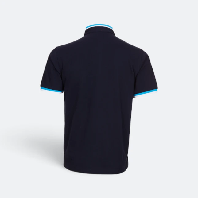 Hc23 honeycomb cvc stand collar polo shirt navy-sea blue-white back view