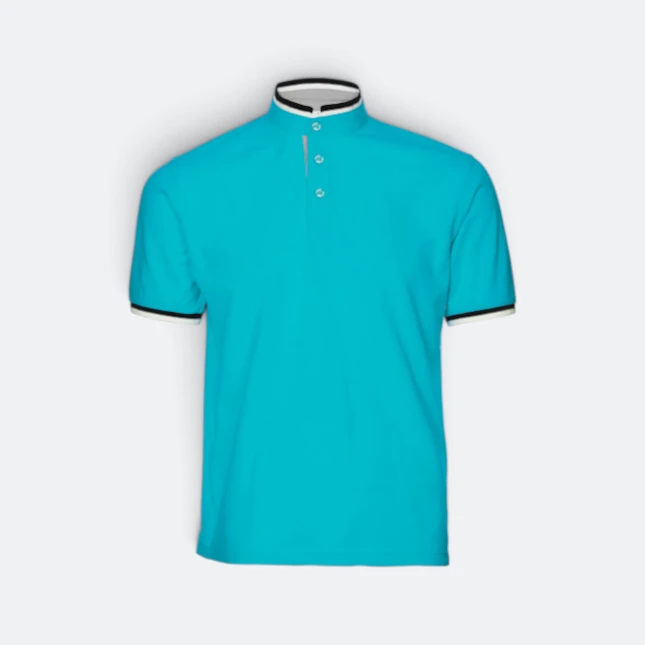 Hc23 honeycomb cvc stand collar polo shirt turquoise-black-white colour view