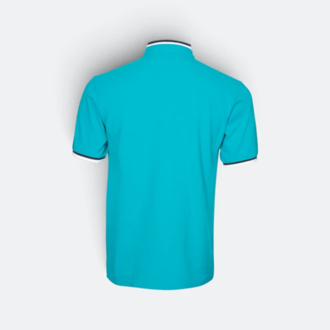 Hc23 honeycomb cvc stand collar polo shirt turquoise-black-white back view