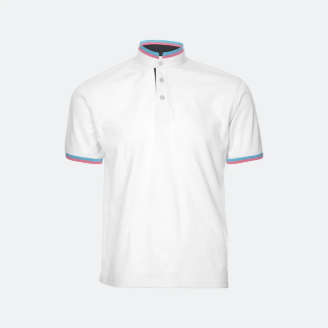 Hc23 honeycomb cvc stand collar polo shirt white-turquoise-magenta colour view