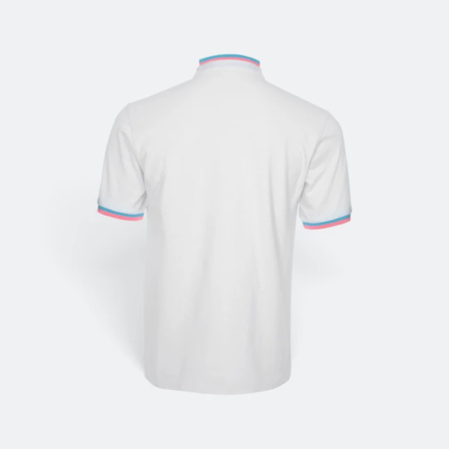 Hc23 honeycomb cvc stand collar polo shirt white-turquoise-magenta back view