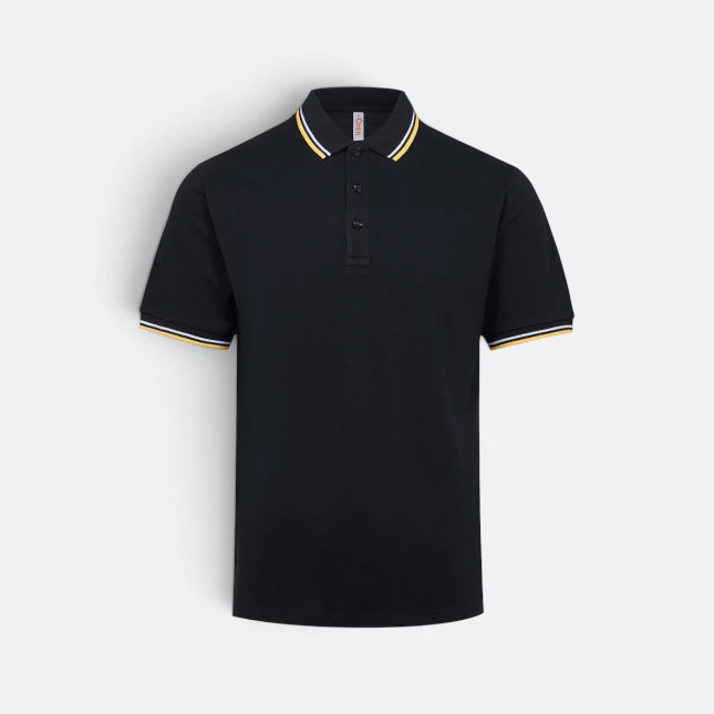 Hc24 honeycomb cvc polo shirt tipped collar and cuff black-white-honeycomb colour view