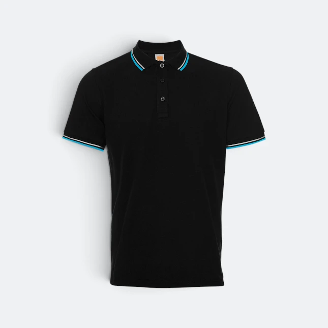 Hc24 honeycomb cvc polo shirt tipped collar and cuff black-white-sea blue colour view