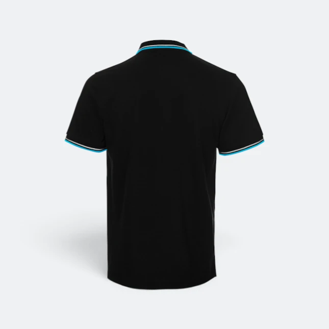Hc24 honeycomb cvc polo shirt tipped collar and cuff black-white-sea blue back view