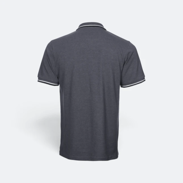 Hc24 honeycomb cvc polo shirt tipped collar and cuff dark grey melange back view