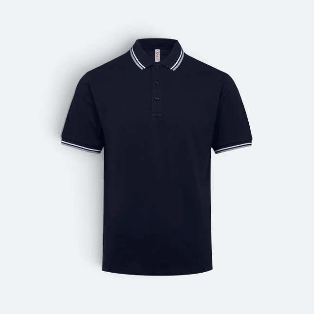 Hc24 honeycomb cvc polo shirt tipped collar and cuff navy-white-ash grey colour view