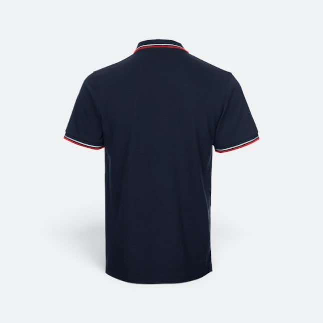 Hc24 honeycomb cvc polo shirt tipped collar and cuff navy-white-red back view
