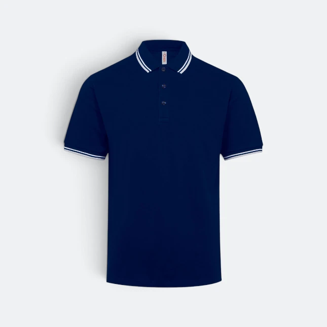 Hc24 honeycomb cvc polo shirt tipped collar and cuff navy pro-white-grey colour view