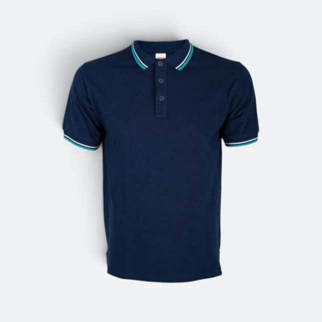Hc24 honeycomb cvc polo shirt tipped collar and cuff navy pro-white-turquoise colour view