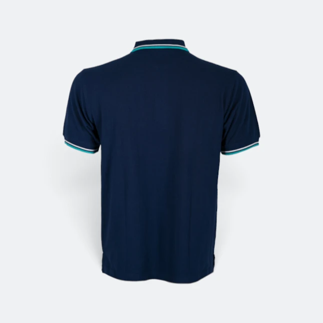 Hc24 honeycomb cvc polo shirt tipped collar and cuff navy pro-white-turquoise back view