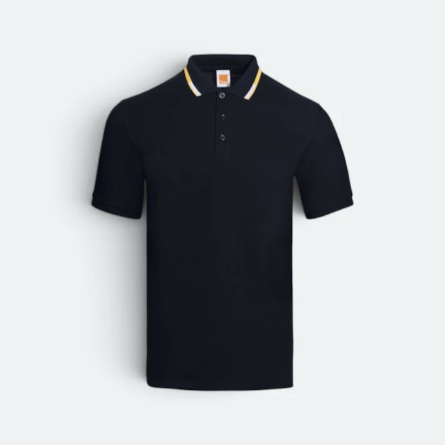 HC25 Honeycomb CVC Cut and Sew Polo Shirt Tipped Collar Black-Golden Yellow-White Hc25 honeycomb cvc cut and sew polo shirt tipped collar black-golden yellow-white colour view