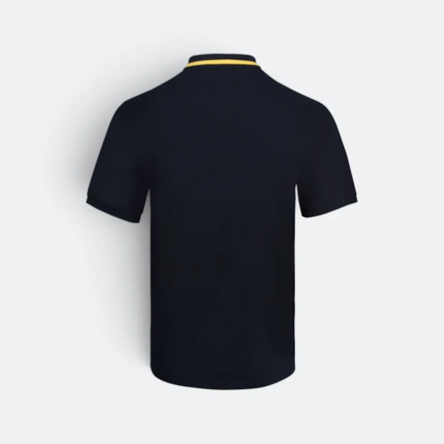 HC25 Honeycomb CVC Cut and Sew Polo Shirt Tipped Collar Black-Golden Yellow-White Hc25 honeycomb cvc cut and sew polo shirt tipped collar black-golden yellow-white back view