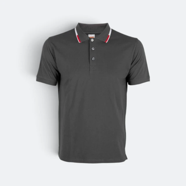 HC25 Honeycomb CVC Cut and Sew Polo Shirt Tipped Collar Dark Grey-White-Red Hc25 honeycomb cvc cut and sew polo shirt tipped collar dark grey-white-red colour view
