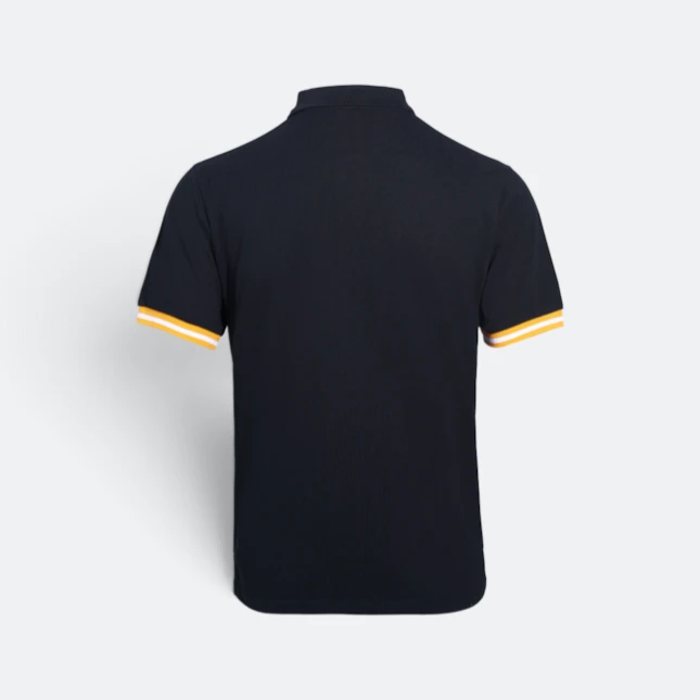Hc26 honeycomb cvc short sleeve polo shirt contrast trim black-gold-white back view