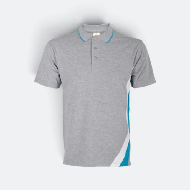 Hc27 honeycomb cvc polo shirt cut and sew ash grey-sea blue-white colour view
