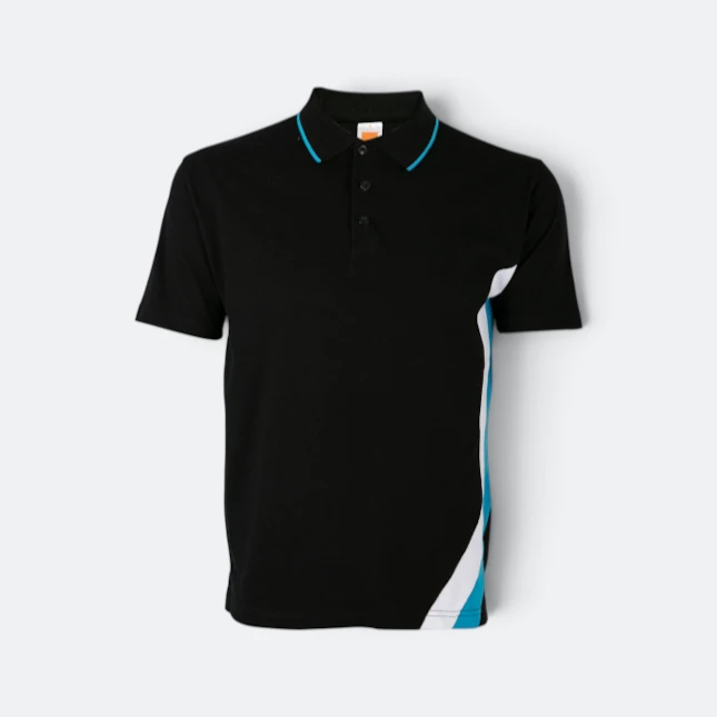 Hc27 honeycomb cvc polo shirt cut and sew black-sea blue-white colour view