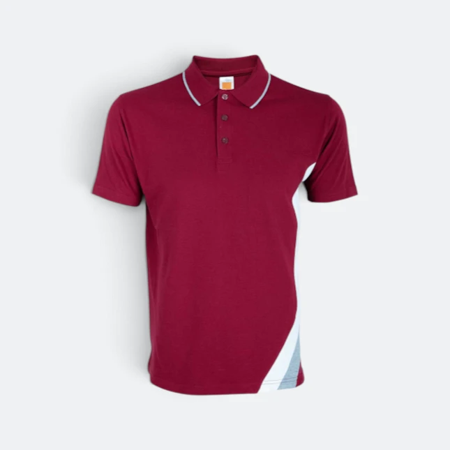 Hc27 honeycomb cvc polo shirt cut and sew maroon-ash grey-white colour view