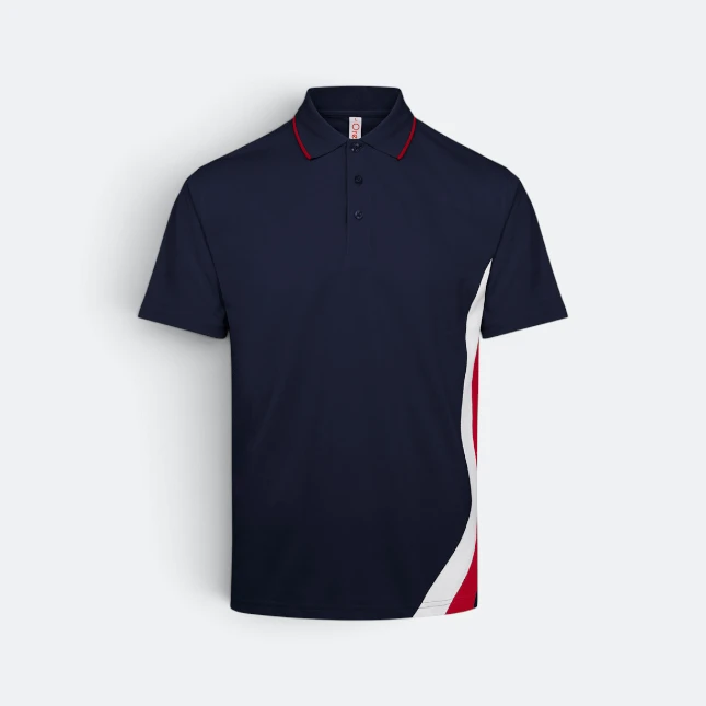 Hc27 honeycomb cvc polo shirt cut and sew navy-red-white colour view