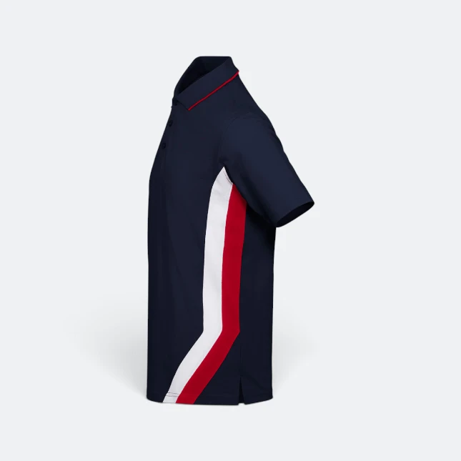 Hc27 honeycomb cvc polo shirt cut and sew navy-red-white side colour view