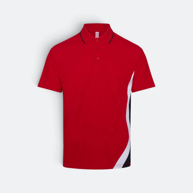 Hc27 honeycomb cvc polo shirt cut and sew red-black-white colour view