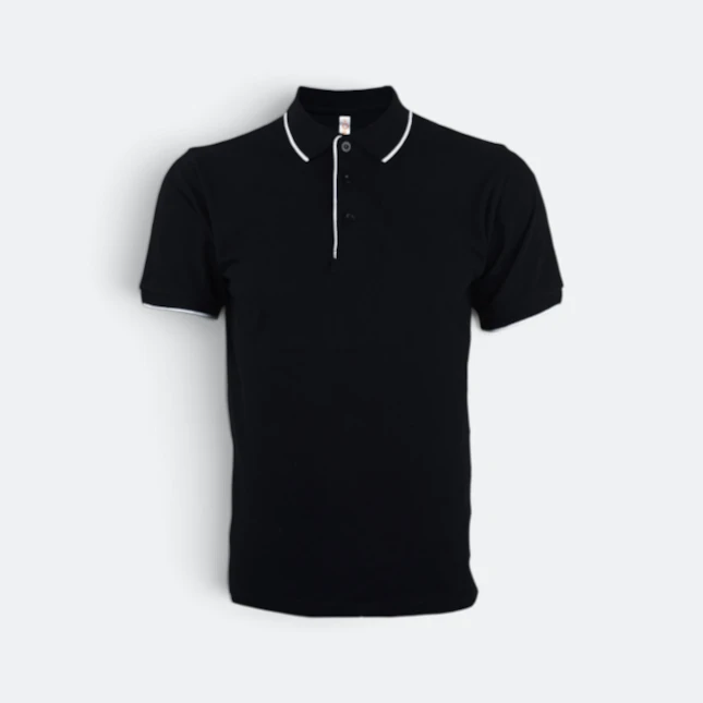 Hc29 honeycomb cvc polo shirt two-tone tipped collar black-white colour view