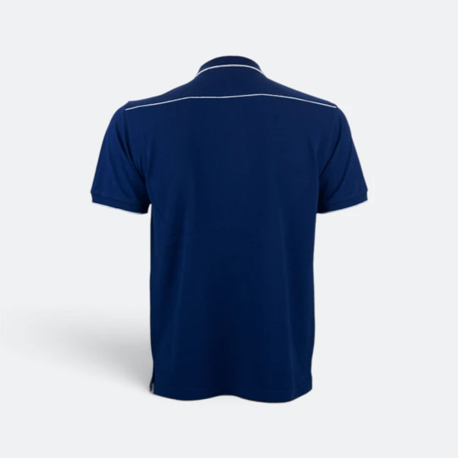 Hc29 honeycomb cvc polo shirt two-tone tipped collar navy pro-ash grey back view