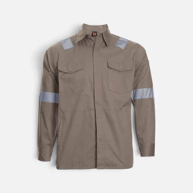 JK02 Work Jacket with Reflective Tape Khaki Jk02 work jacket with reflective tape khaki colour view