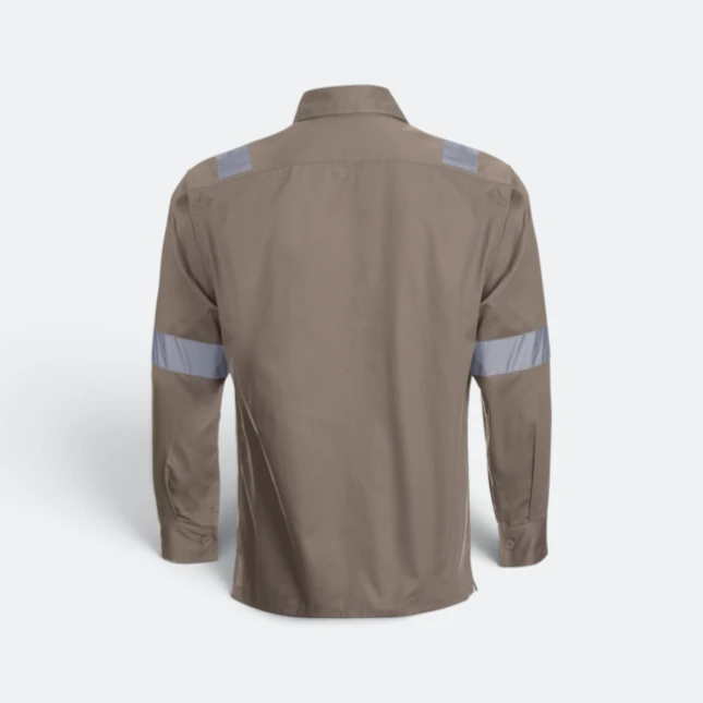 JK02 Work Jacket with Reflective Tape Khaki Jk02 work jacket with reflective tape khaki back view