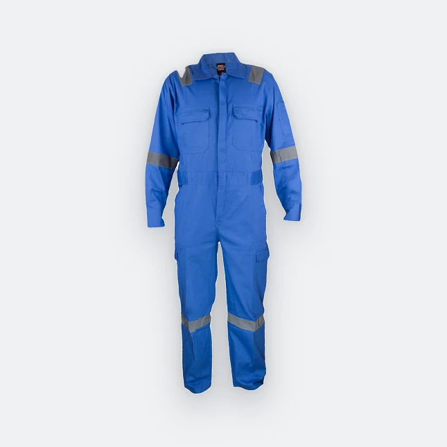 Ov02 cotton coverall with reflective tape light blue colour view
