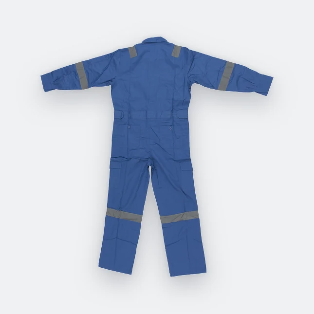 Ov02 cotton coverall with reflective tape light blue back view