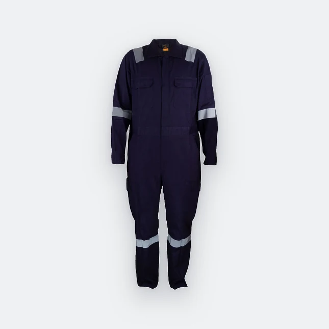 Ov02 cotton coverall with reflective tape navy colour view