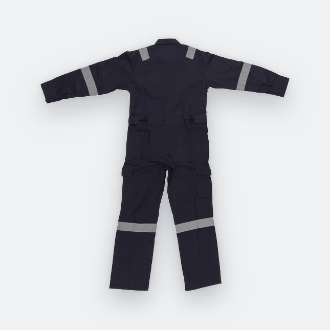 Ov02 cotton coverall with reflective tape navy back view