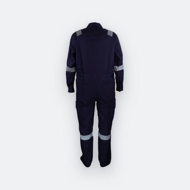Ov02 cotton coverall with reflective tape navy back view