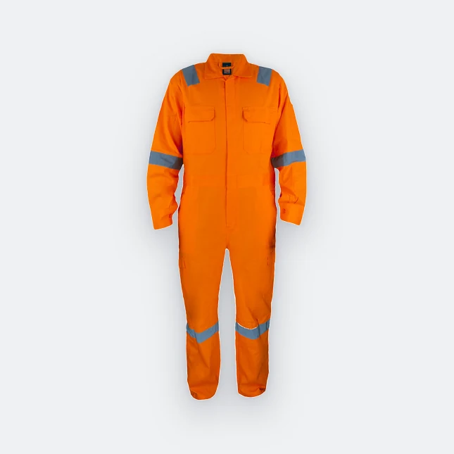 Ov02 cotton coverall with reflective tape orange colour view