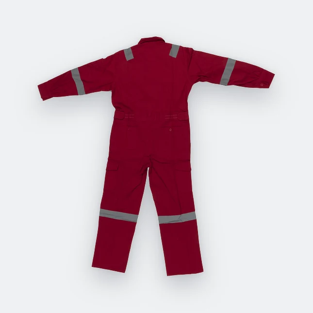 Ov02 cotton coverall with reflective tape red back view