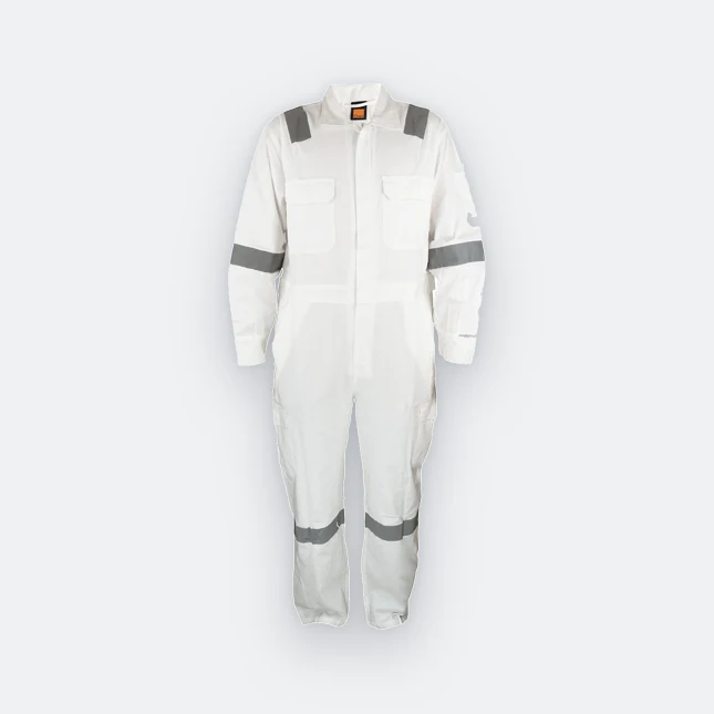 Ov02 cotton coverall with reflective tape white colour view