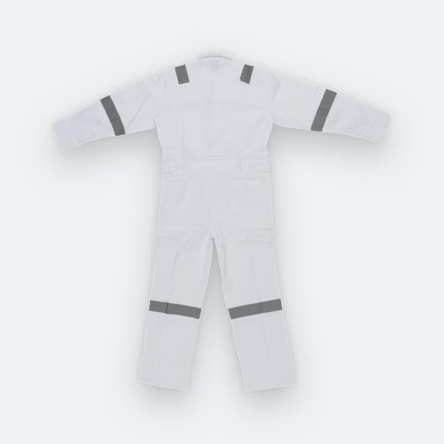 Ov02 cotton coverall with reflective tape white back view